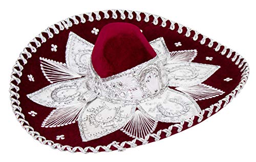 FESTMEX Authentischer mexikanischer Sombrero Mariachi Charro Hut für Erwachsene, mexikanischer Hut für Kostümpartys, 5 de Mayo, 16 de Septiembre (Burgandy und Weiß) von FESTMEX