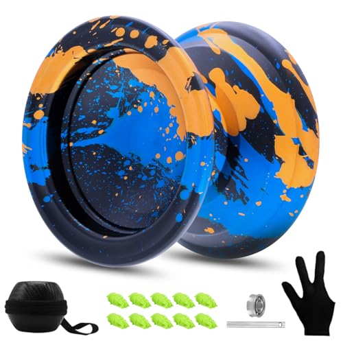 FETESNICE Yoyo Professionelles reaktionsschnelles JoJo für Kinder 8-12 oder mehr, Metall-Yoyos, Unresponsive Yo-yo für Profis，Inklusive 10 Saiten und komplettes Zubehör (Schwarz, Grün, Orange) von FETESNICE