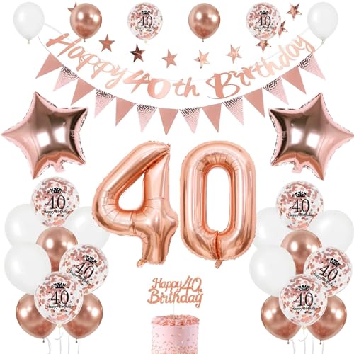 40. Geburtstag Deko Roségold, Luftballon 40. Geburtstag Frau Geburtstagsdeko 40 Jahr, Ballon 40. Geburtstag, Zahl 40 Luftballons Geburtstag Tortendeko, Ballon 40 Deko für 40 Jahre Frauen Geburtstag von FEYG