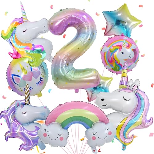 2 Geburtstag Deko, Luftballon 2. Geburtstag, Zahl 2 Folienballon, Geburtstagsdeko 2 Jahre Mädchen Ballon 2. Geburtstag Themen Ballons für 2. Mädchen Geburtstag Party von FEYG