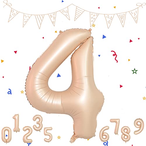 Luftballon 4. Geburtstag Zahl 4 Braun, XXL Riesige Folienballon Zahl 4 in 40"-101cm Geburtstagsdeko, Nude Zahlenballon Helium Ballons für Mädchen Junge Geburtstag Hochzeit Jubiläum Party Dekoration von FEYG
