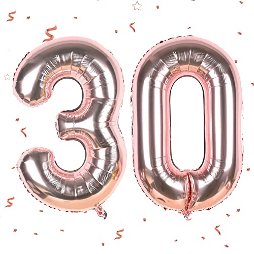 Luftballon Geburtstag Nr. 30 XXL Rosegold, Riesige Folienballon in 40" - 101cm Geburtstagsdeko, Ballon Zahl Deko für Mädchen Frauen Geburtstagsparty, Jubiläum Deko (Nummer 30) fliegt mit Helium von FEYG