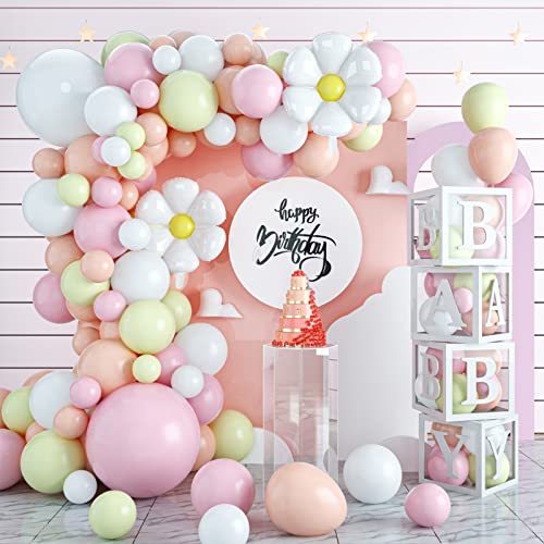Pastell Party Luftballons für Mädchen, Rosa Gelb Orange Weiß Luftballons, 104 Stück Pastell Luftballon Girlande mit Gänseblümchen Folienballons für Geburtstagsfeier Babyparty Hochzeitstag von FEYG