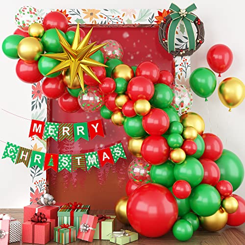 Weihnachten Luftballons Girlande Deko, 89 Stück Rot Grün Gold Weihnachten Ballon Girland mit Folienballon für Weihnachtsfeier, Neujahrsfeier, Geburtstagsfeier, Xmas Party Dekoration von FEYG