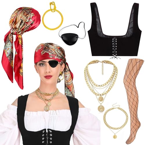 FEYIR Piraten-Zubehör, Outfit für Damen, Halloween, Cosplay, Piratenkostüm-Set von FEYIR