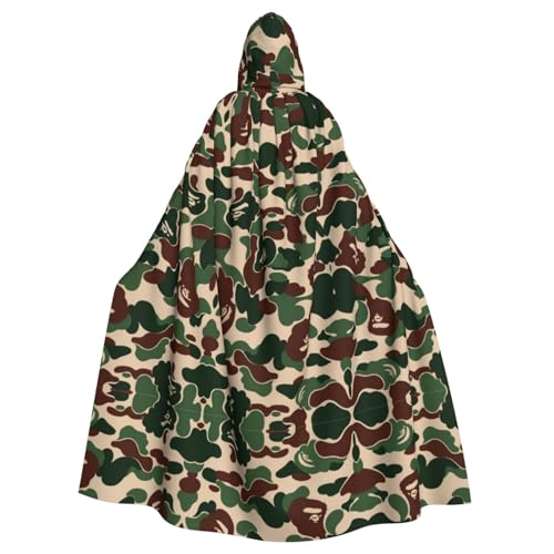 FEYUNYAN Gruseliger Halloween-Umhang für Erwachsene, Camouflage-grüner Kapuzenumhang, Gothic-Hexen-Vampir-Umhang mit Kapuze, verstellbarer Kordelzug, Kostüm-Umhang für Halloween, Party, Cosplay von FEYUNYAN