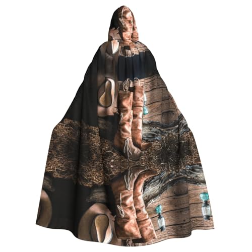 FEYUNYAN Gruseliger Halloween-Umhang für Erwachsene, Cowgirl-Stiefel-Hut im Bauernhof-Kapuzenumhang, Gothic-Hexen-Vampir-Umhang mit Kapuze, verstellbarer Kordelzug, Kostüm-Umhang für Halloween, Party von FEYUNYAN