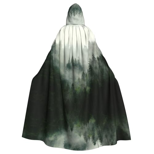 FEYUNYAN Gruseliger Halloween-Umhang für Erwachsene, grüner Baumlandschaft, Kapuzenumhang, Gothic-Hexen-Vampirumhang, verstellbarer Kordelzug, Kostüm-Umhang für Halloween-Party, Cosplay von FEYUNYAN