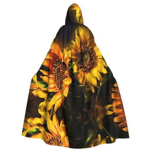 FEYUNYAN Gruseliger Halloween-Umhang für Erwachsene, orangefarbene Sonnenblumentapete, Kapuzenumhang, Gothic-Hexen-Vampirumhang, verstellbarer Kordelzug, Kostüm-Umhang für Halloween, Party, Cosplay von FEYUNYAN