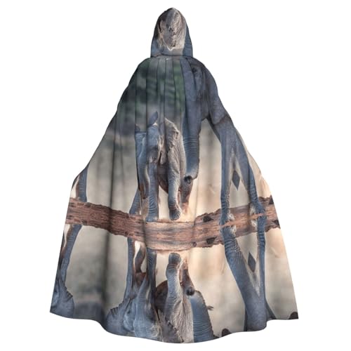 FEYUNYAN Gruseliger Halloween-Umhang für Erwachsene, zwei Elefanten spielen Kapuzenumhang, Gothic-Hexen-Vampir-Umhang mit Kapuze, verstellbarer Kordelzug, Kostüm-Umhang für Halloween-Party, Cosplay von FEYUNYAN