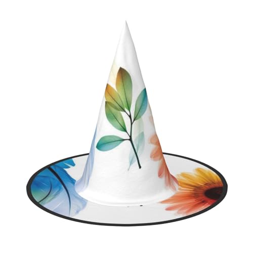 FEYUNYAN Halloween-Hexenhut, verstellbar, biegbar, Hexenkostüm, Zubehör für Damen und Erwachsene, Party, spitze Zauberermütze, Blumenblätter, Farbe, Halloween-Hut, 3 Stück von FEYUNYAN
