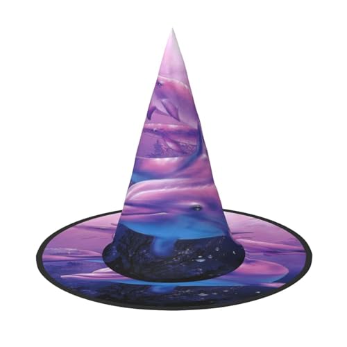 FEYUNYAN Halloween-Hexenhut, verstellbar, biegbar, Hexenkostüm, Zubehör für Damen und Erwachsene, Party, spitze Zauberermütze, Delfin-Kunst, Halloween-Hut, 1 Stück von FEYUNYAN