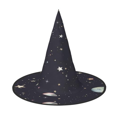 FEYUNYAN Halloween-Hexenhut, verstellbar, biegbar, Hexenkostüm, Zubehör für Damen und Erwachsene, Party, spitze Zauberermütze, Galaxie-Halloween-Hut, 1 Stück von FEYUNYAN
