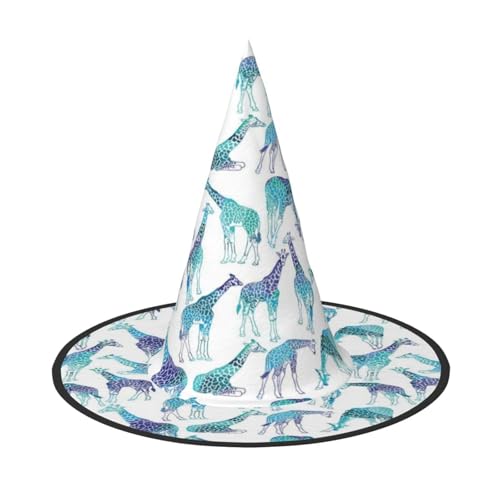 FEYUNYAN Halloween-Hexenhut, verstellbar, biegbar, Hexenkostüm, Zubehör für Damen und Erwachsene, Party, spitze Zauberermütze, Giraffenmuster, Halloween-Hut, 2 Stück von FEYUNYAN