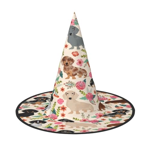 FEYUNYAN Halloween-Hexenhut, verstellbar, biegbar, Hexenkostüm, Zubehör für Damen und Erwachsene, Party, spitze Zauberermütze, Hund, Blumen-Halloween-Hut, 1 Stück von FEYUNYAN