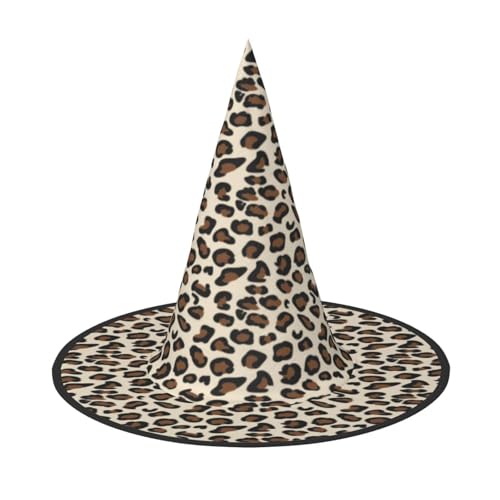 FEYUNYAN Halloween-Hexenhut, verstellbar, biegbar, Hexenkostüm, Zubehör für Damen und Erwachsene, Party, spitze Zauberermütze, Leoparden-Halloween-Hut, 2 Stück von FEYUNYAN