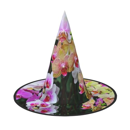 FEYUNYAN Halloween-Hexenhut, verstellbar, biegbar, Hexenkostüm, Zubehör für Damen und Erwachsene, Party, spitze Zauberermütze, Orchideen-Halloween-Hut, 3 Stück von FEYUNYAN