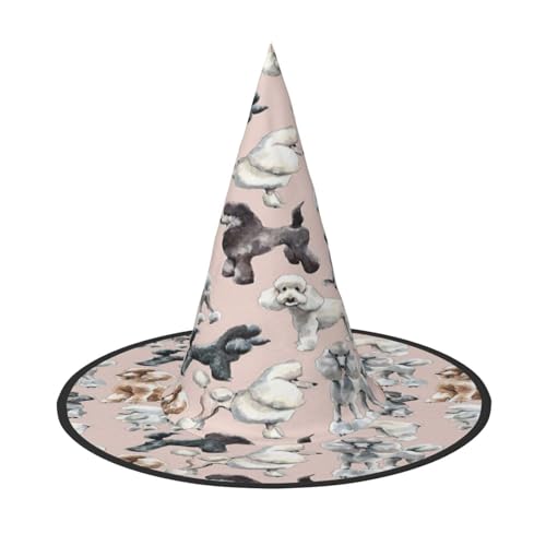 FEYUNYAN Halloween-Hexenhut, verstellbar, biegbar, Hexenkostüm, Zubehör für Damen und Erwachsene, Party, spitze Zauberermütze, Pudel, Hunde, Halloween-Hut, 1 Stück von FEYUNYAN