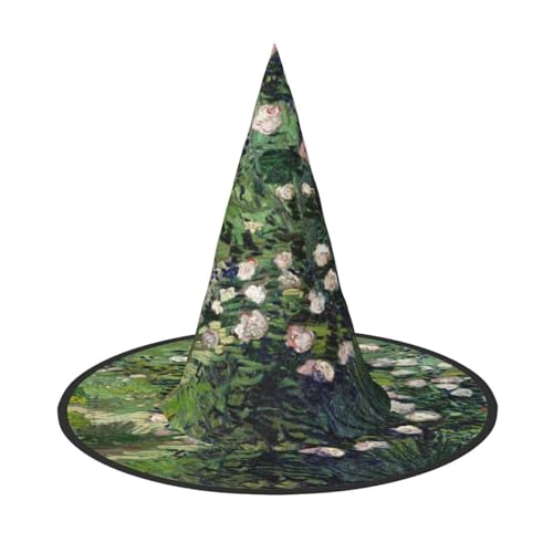 FEYUNYAN Halloween-Hexenhut, verstellbar, biegbar, Hexenkostüm, Zubehör für Damen und Erwachsene, Party, spitze Zauberermütze, Rosen, Halloween-Hut, 1 Stück von FEYUNYAN