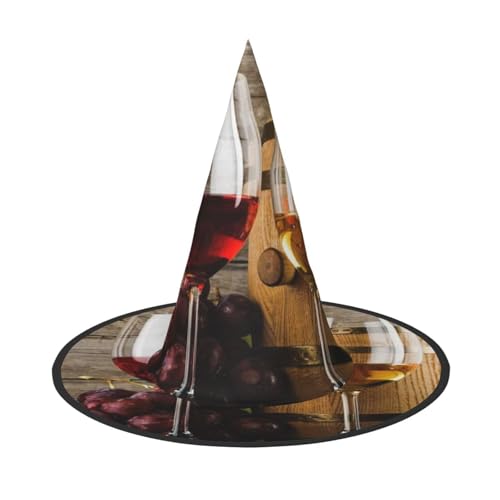 FEYUNYAN Halloween-Hexenhut, verstellbar, biegbar, Hexenkostüm, Zubehör für Damen und Erwachsene, Party, spitze Zauberermütze, Rotwein-Galssen, Trauben, Halloween-Hut, 1 Stück von FEYUNYAN