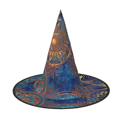FEYUNYAN Halloween-Hexenhut, verstellbar, biegbar, Hexenkostüm, Zubehör für Damen und Erwachsene, Party, spitze Zauberermütze, Sternenhimmel, Halloween-Hut, 1 Stück von FEYUNYAN
