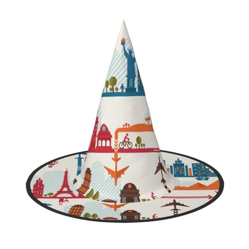 FEYUNYAN Halloween-Hexenhut, verstellbar, biegbar, Hexenkostüm, Zubehör für Damen und Erwachsene, Party, spitze Zauberermütze, Tourismusstadt, Halloween-Hut, 1 Stück von FEYUNYAN