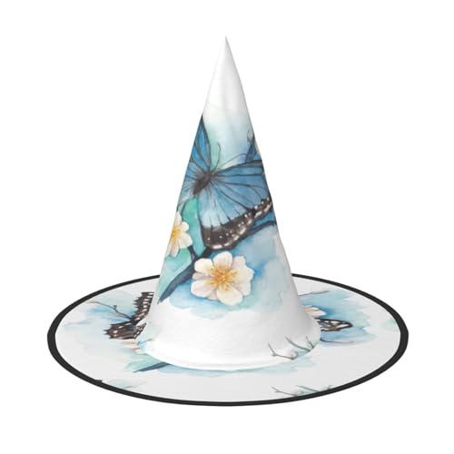 FEYUNYAN Halloween-Hexenhut, verstellbar, biegbar, Hexenkostüm, Zubehör für Damen und Erwachsene, Party, spitze Zauberermütze, blauer Schmetterlings-Blumen-Halloween-Hut, 1 Stück FEYUNYAN Halloween-Hexenhut, verstellbar, biegbar, Hexenkostüm, Zubehör für Damen und Erwachsene, Party, spitze Zauberermütze, blauer Schmetterlings-Blumen-Halloween-Hut, 1 Stück von FEYUNYAN