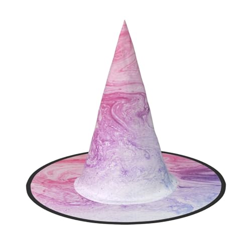 FEYUNYAN Halloween-Hexenhut, verstellbar, biegbar, Hexenkostüm, Zubehör für Damen und Erwachsene, Party, spitze Zauberermütze, bunter Marmor, Rosa, Blau, Lila, Halloween-Hut, 1 Stück von FEYUNYAN