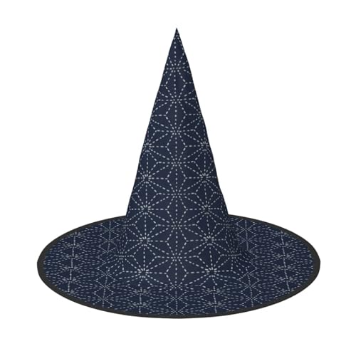 FEYUNYAN Halloween-Hexenhut, verstellbar, biegbar, Hexenkostüm, Zubehör für Damen und Erwachsene, Party, spitze Zauberermütze, gepunktete Linien, Formen, blauer Halloween-Hut, 2 Stück von FEYUNYAN