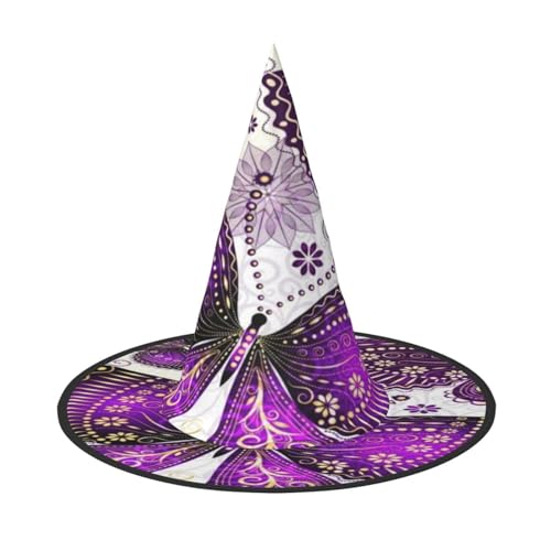 FEYUNYAN Halloween-Hexenhut, verstellbar, biegbar, Hexenkostüm, Zubehör für Damen und Erwachsene, Party, spitze Zauberermütze, violett-goldene Schmetterlinge, Halloween-Hut, 3 Stück von FEYUNYAN
