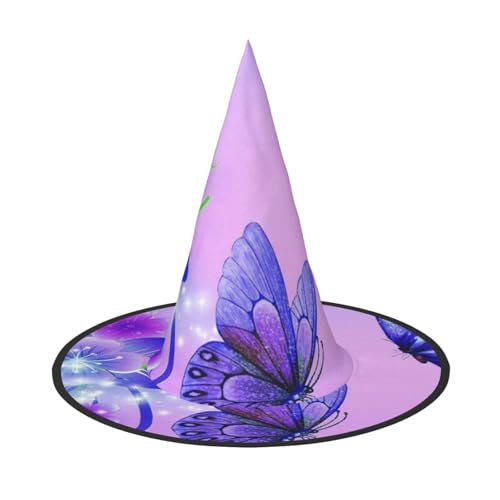 FEYUNYAN Halloween-Hexenhut, verstellbar, biegbar, Hexenkostüm, Zubehör für Damen und Erwachsene, Party, spitze Zauberermütze, violetter Schmetterlingshut, 1 Stück FEYUNYAN Halloween-Hexenhut, verstellbar, biegbar, Hexenkostüm, Zubehör für Damen und Erwachsene, Party, spitze Zauberermütze, violetter Schmetterlingshut, 1 Stück von FEYUNYAN