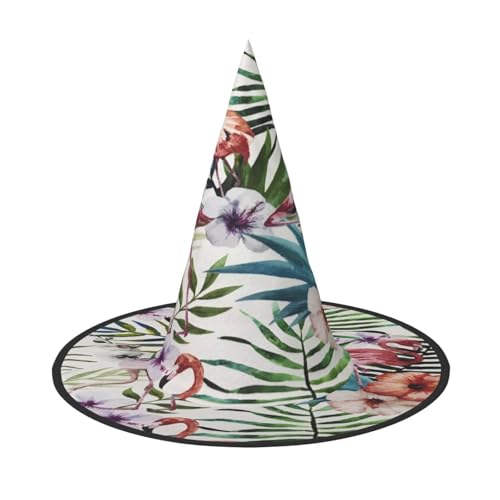 FEYUNYAN Halloween-Hexenhut, verstellbar, biegbar, Hexenkostüm, Zubehör für Frauen und Erwachsene, Party, spitze Zauberermütze, Flamingo-Blumen, Halloween-Hut, 2 Stück von FEYUNYAN