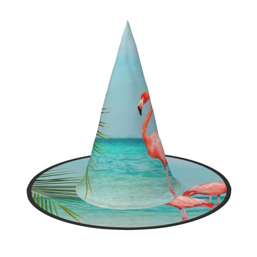 FEYUNYAN Halloween-Hexenhut, verstellbar, biegbar, Hexenkostüm, Zubehör für Frauen und Erwachsene, Party, spitze Zauberermütze, Flamingo im Wasser, Halloween-Hut, 3 Stück von FEYUNYAN