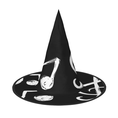 FEYUNYAN Halloween-Hexenhut, verstellbar, biegbar, Hexenkostüm, Zubehör für Frauen und Erwachsene, Party, spitze Zauberermütze, Musiknoten, Halloween-Hut, 1 Stück von FEYUNYAN