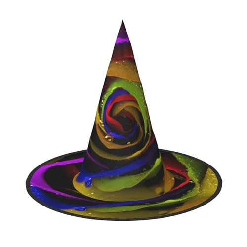 FEYUNYAN Halloween-Hexenhut, verstellbar, biegbar, Hexenkostüm, Zubehör für Frauen und Erwachsene, Party, spitze Zauberermütze, Regenbogenrosen, Halloween-Hut, 3 Stück von FEYUNYAN