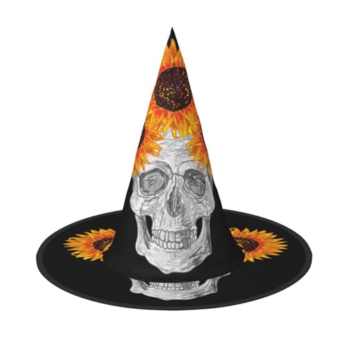 FEYUNYAN Halloween-Hexenhut, verstellbar, biegbar, Hexenkostüm, Zubehör für Frauen und Erwachsene, Party, spitze Zauberermütze, Sonnenblume, Halloween, Totenkopf, Halloween-Hut, 2 Stück von FEYUNYAN