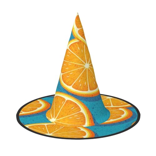 FEYUNYAN Halloween-Hexenhut, verstellbar, biegbar, Hexenkostüm, Zubehör für Frauen und Erwachsene, Party, spitze Zauberermütze, frische orangefarbene Früchte, Halloween-Hut, 1 Stück von FEYUNYAN