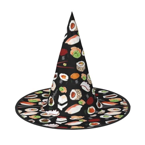 FEYUNYAN Halloween-Hexenhut, verstellbar, biegbar, Hexenkostüm, Zubehör für Frauen und Erwachsene, Party, spitze Zauberermütze, japanischer Sushi-Hut, schwarz, 3 Stück von FEYUNYAN