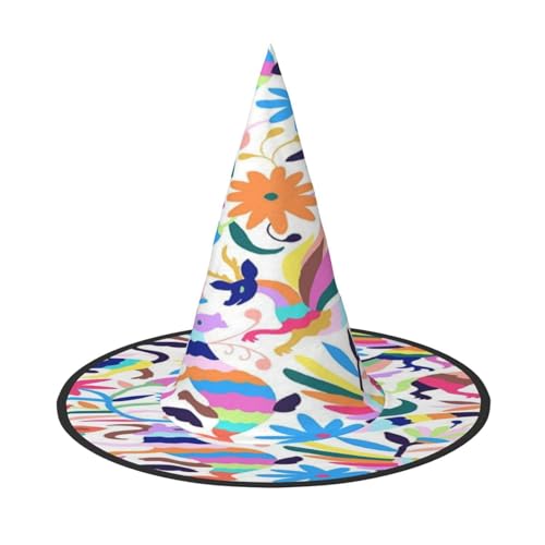 FEYUNYAN Halloween-Hexenhut, verstellbar, biegbar, Hexenkostüm, Zubehör für Frauen und Erwachsene, Party, spitze Zauberermütze, mexikanische Otomi-Tiere, Halloween-Hut, 2 Stück von FEYUNYAN