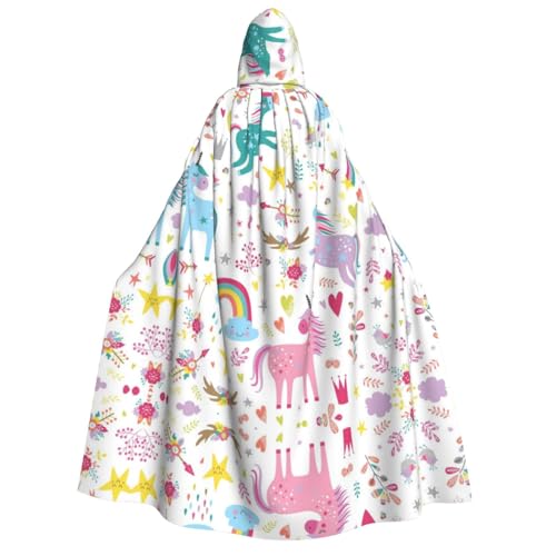 FEYUNYAN Kapuzenumhang für Erwachsene, Einhörner, rosa Halloween-Umhang, Gothic-Hexe, Vampir-Kostüm-Zubehör, verstellbarer Bindeverschluss, weicher Polyester-Umhang für Cosplay- und Halloween-Partys von FEYUNYAN