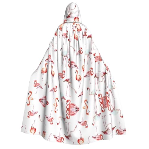 FEYUNYAN Kapuzenumhang für Erwachsene, Gemälde, Flamingo, Halloween-Umhang, Gothic-Hexe, Vampir-Kostüm-Zubehör, verstellbarer Bindeverschluss, weicher Polyester-Umhang für Cosplay- und von FEYUNYAN
