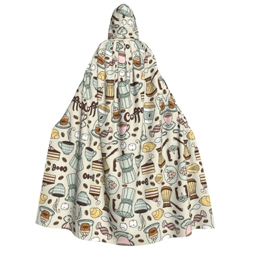FEYUNYAN Kapuzenumhang für Erwachsene, Kaffee-Süßigkeiten-Zucker-Halloween-Umhang, Gothic-Hexen-Vampir-Kostüm-Zubehör, verstellbarer Bindeverschluss, weicher Polyester-Umhang für Cosplay- und von FEYUNYAN