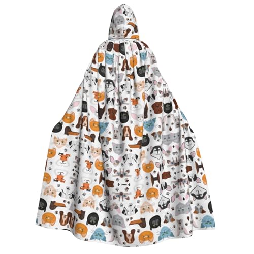 FEYUNYAN Kapuzenumhang für Erwachsene, Katze, Hund, Bulldogge, Beagle, Halloween-Umhang, Gothic-Hexe, Vampir-Kostüm, Zubehör, verstellbarer Bindeverschluss, weicher Polyester-Umhang für Cosplay- und von FEYUNYAN