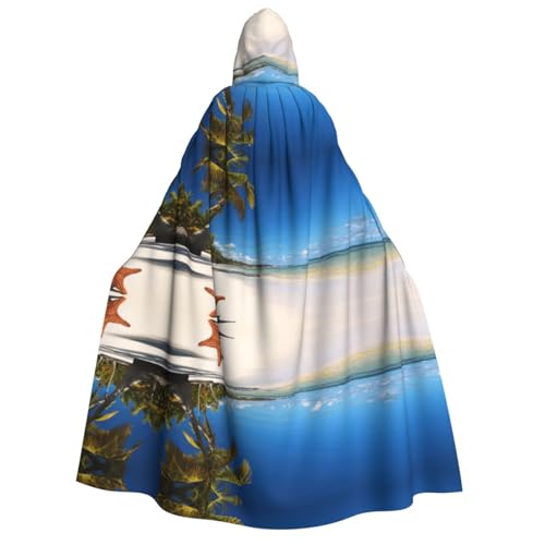 FEYUNYAN Kapuzenumhang für Erwachsene, Kokospalmen-Strand-Halloween-Umhang, Gothic-Hexen-Vampir-Kostüm-Zubehör, verstellbarer Bindeverschluss, weicher Polyester-Umhang für Cosplay- und von FEYUNYAN