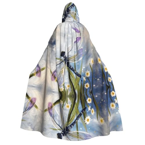 FEYUNYAN Kapuzenumhang für Erwachsene, Libellenmalerei, Halloween-Umhang, Gothic-Hexen-Vampir-Kostüm-Zubehör, verstellbarer Bindeverschluss, weicher Polyester-Umhang für Cosplay- und Halloween-Partys von FEYUNYAN