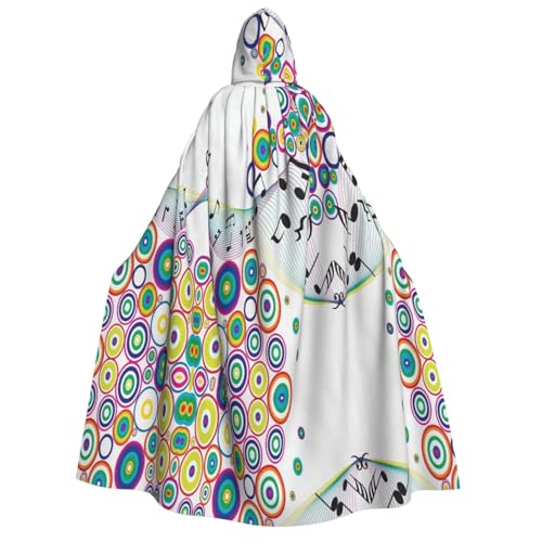FEYUNYAN Kapuzenumhang für Erwachsene, Musiknoten, Regenbogenfarben, Halloween-Umhang, Gothic-Hexe, Vampir-Kostüm-Zubehör, verstellbarer Bindeverschluss, weicher Polyester-Umhang für Cosplay- und von FEYUNYAN