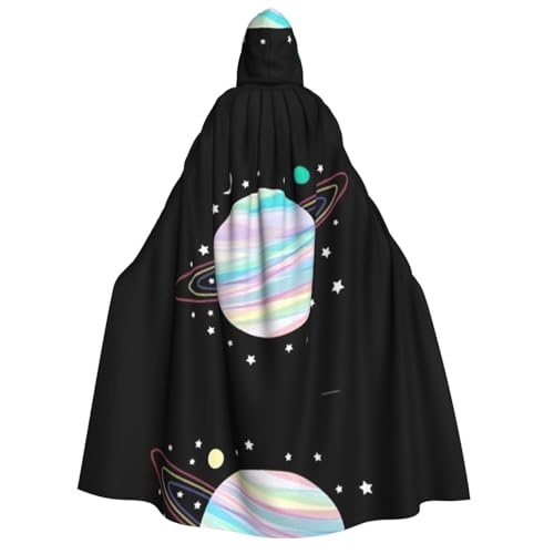 FEYUNYAN Kapuzenumhang für Erwachsene, Planetenmuster, Halloween-Umhang, Gothic-Hexe, Vampir-Kostüm-Zubehör, verstellbarer Bindeverschluss, weicher Polyester-Umhang für Cosplay- und Halloween-Partys von FEYUNYAN
