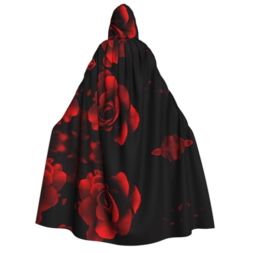 FEYUNYAN Kapuzenumhang für Erwachsene, Rote Rose, Halloween-Umhang, Gothic-Hexe, Vampir-Kostüm-Zubehör, verstellbarer Bindeverschluss, weicher Polyester-Umhang für Cosplay- und Halloween-Partys von FEYUNYAN