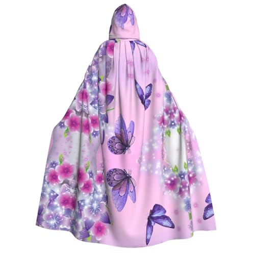 FEYUNYAN Kapuzenumhang für Erwachsene, Schmetterlinge und Blumen, Halloween-Umhang, Gothic-Hexe, Vampir-Kostüm-Zubehör, verstellbarer Bindeverschluss, weicher Polyester-Umhang für Cosplay- und FEYUNYAN Kapuzenumhang für Erwachsene, Schmetterlinge und Blumen, Halloween-Umhang, Gothic-Hexe, Vampir-Kostüm-Zubehör, verstellbarer Bindeverschluss, weicher Polyester-Umhang für Cosplay- und von FEYUNYAN