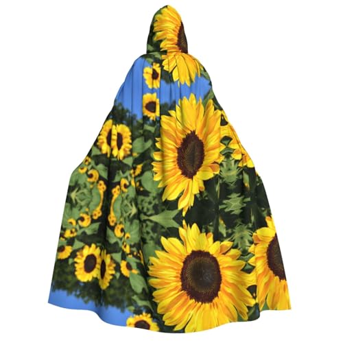 FEYUNYAN Kapuzenumhang für Erwachsene, Sonnenblumenfarm, Halloween-Umhang, Gothic-Hexe, Vampir-Kostüm-Zubehör, verstellbarer Bindeverschluss, weicher Polyester-Umhang für Cosplay- und Halloween-Partys von FEYUNYAN